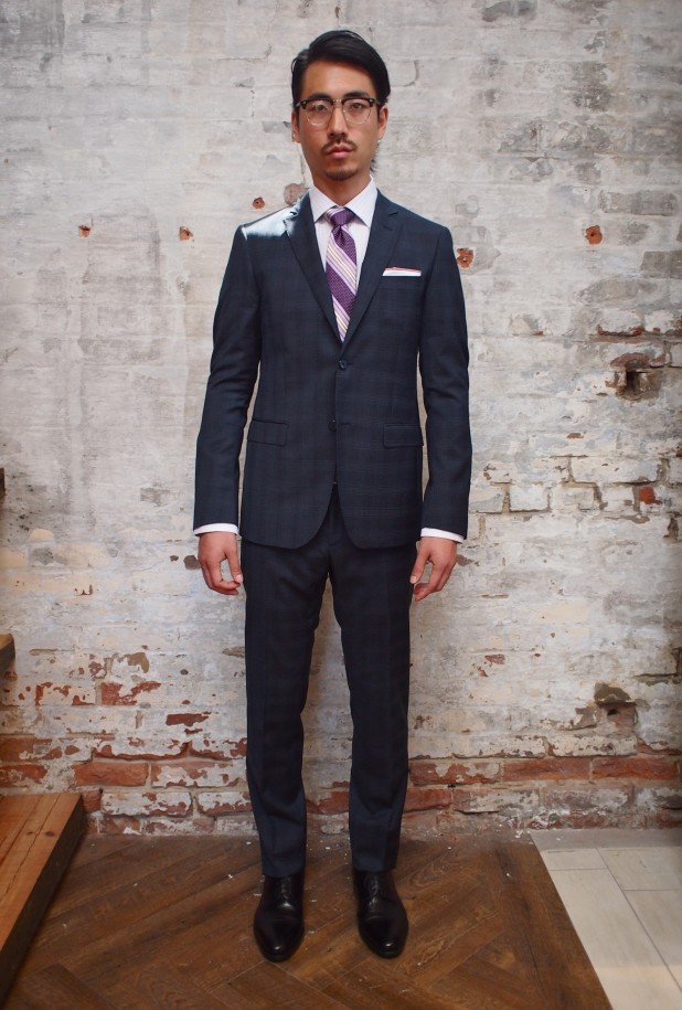 Lab Stretch Tonal Overcheck Suit: $995 Gotstyle Multi Check Shirt: $165 Gotstyle Silk Tie: $120 Dion Pocketsquare: $