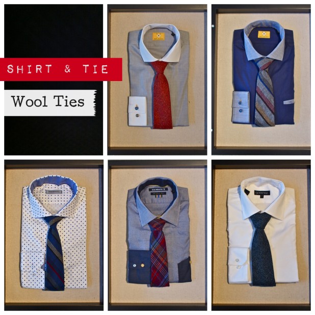 Amanda Christensen Tie: $95, Gotstyle Dress Shirt: $165, Braemore Tie $95. Without Prejudice Woven Printed Shirt: $225, Braemore Tie: $95, Suit Clinic Shirt with Contrast Collar and Cuff: $130, Braemore Tie: $95, Blue Industry  Birdseye Textured Shirt: $140, Altea Tie: $95, Suit Clinic Oxford Shirt: $120, 