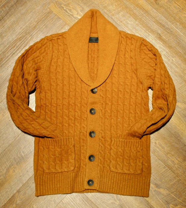 Vito Tylor Shawl Collar Cable Knit Sweater: $135