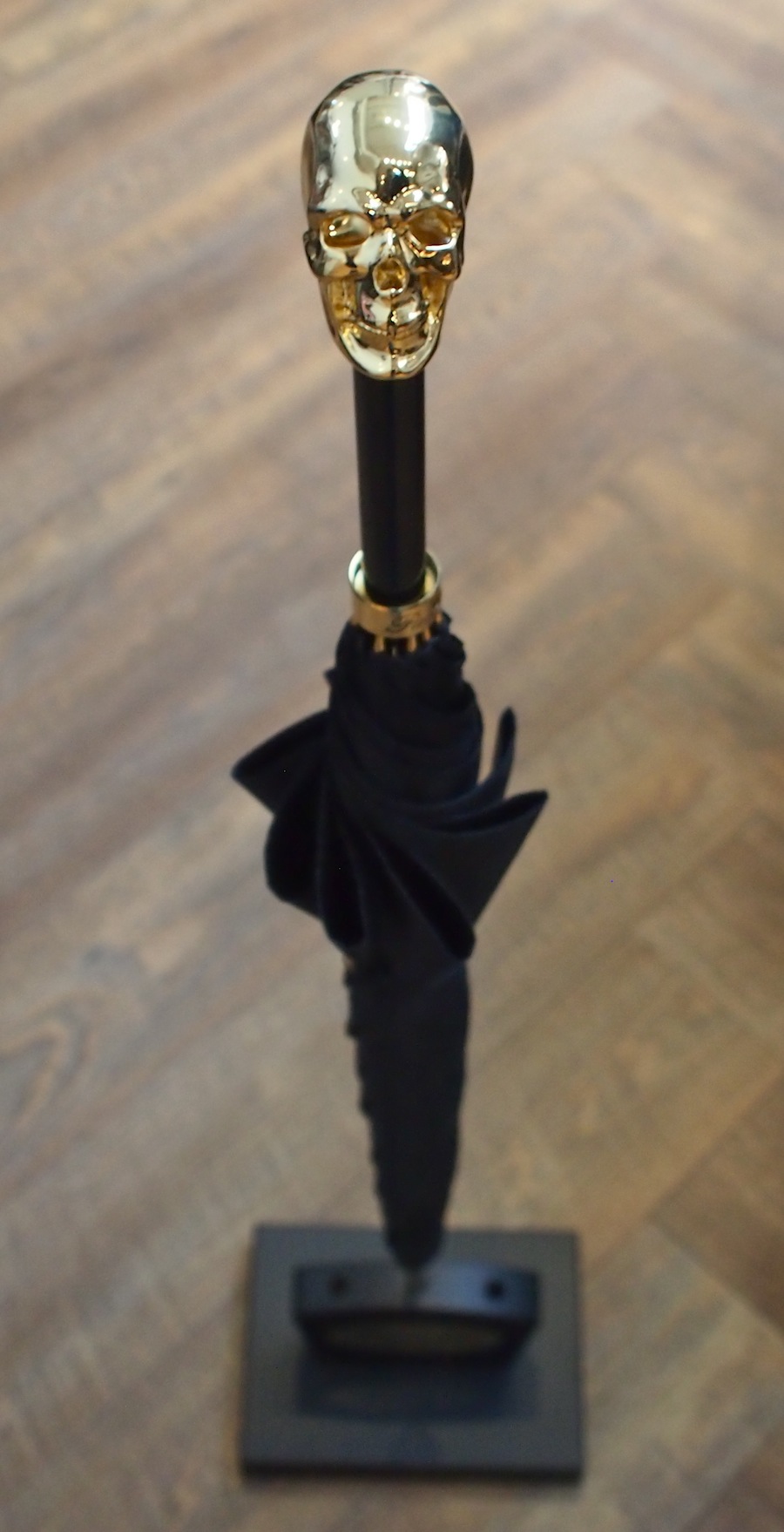 Pasotti Gold Skull Handle, Skull and Bone Canopy Italian Umbrella: $250