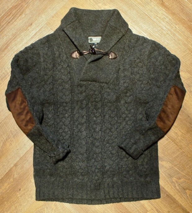Loft 604 Merino Wool Shawl Collar Cable Knit Sweater: $299