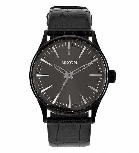 <a href="http://shop.gotstyle.ca/nixon-sentry-38-leather-watch-black-gator/dp/50556">Nixon Gator Sentry 38 Leather Watch $175</a>