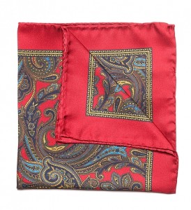 A CHRISTENSEN RED PAISLEY PRINTED OFFICE POCKET SQUARE