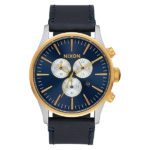 Nixon - Sentry Chrono Leather Watch, Gold/Blue Sunray $325